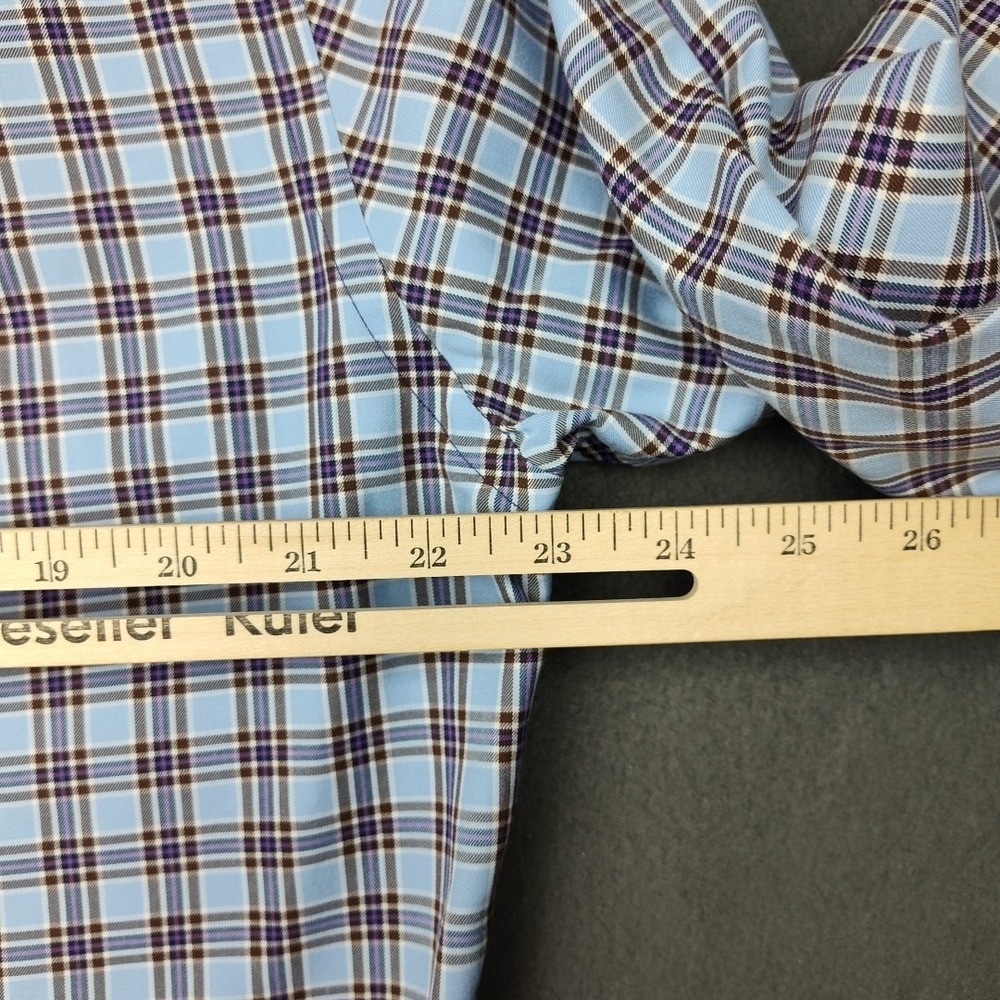 David Donahue Shirt Mens Medium Blue Plaid Button Up Spread Dress Work School - Picture 10 of 12